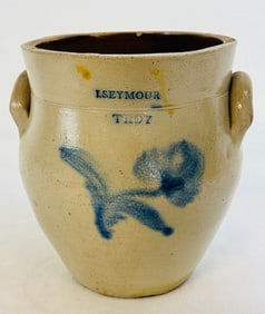 Israel Seymour Ovoid Stoneware Crock W Bl Floral