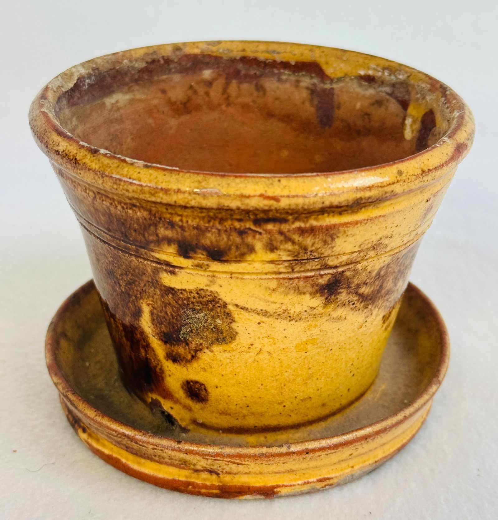 Sm Yellow Slip Etc Decorated Redware Flower Pot (1 of 5)