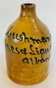 P Cushman & Co Albany N.Y. Script Merchants Advertising Stoneware Jug