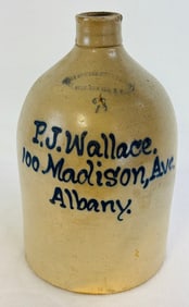 P. J. Wallace Merchants Advertg Stoneware Jug