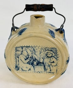 Blue & White Molded Stoneware Canteen