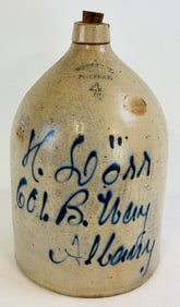 H. Dorr Script Merchants Advertg Stoneware Jug