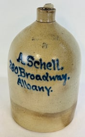 A. Schell Albany Script Merchants Advertg Jug