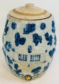 Clam Broth Blue & White Molded Stoneware Cooler