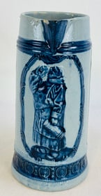 Blue & White Molded Stoneware Pitcher Decorated