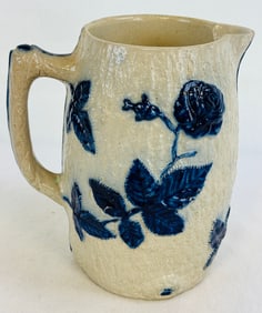 Blue & White Molded Stoneware Pitcher