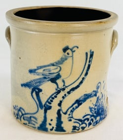 Elaborate Bird On Stump Decorated Crock