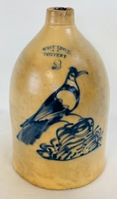 West Troy N.Y. Pottery Jug W Bird Decoration
