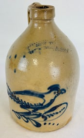 N Y Stoneware Co Jug With Lg Bird Decoration