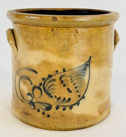 J J Lawler Albany N.Y. Crock With Cobalt Floral