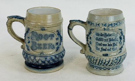2 Molded Stoneware Mugs 1 Embossed Root Beer