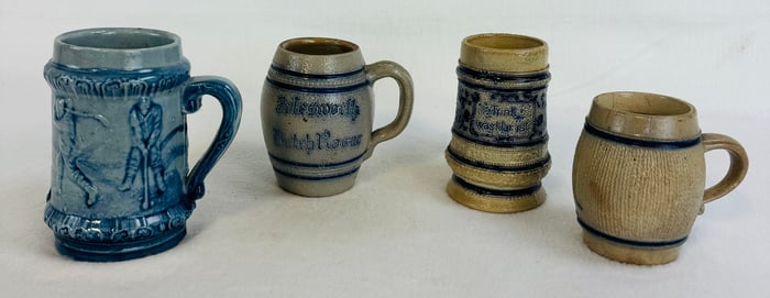Lot 4 Blue & White Molded Stoneware Mugs