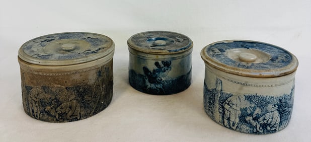 3 Whites Utica Hunt Scene Covered Crocks