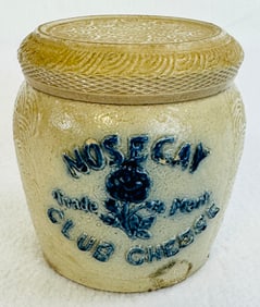 Nosegay Club Cheese Blue & White Molded Stoneware Covered Jar
