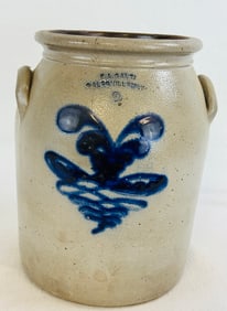 F A Gale Galesville NY Stoneware Jar Blue Floral