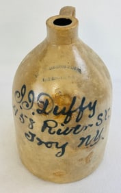 J J Duffy Troy N.Y. Script Merchants Advertg Jug