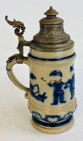 Whites Utica Bl & Wh Molded Stoneware Stein