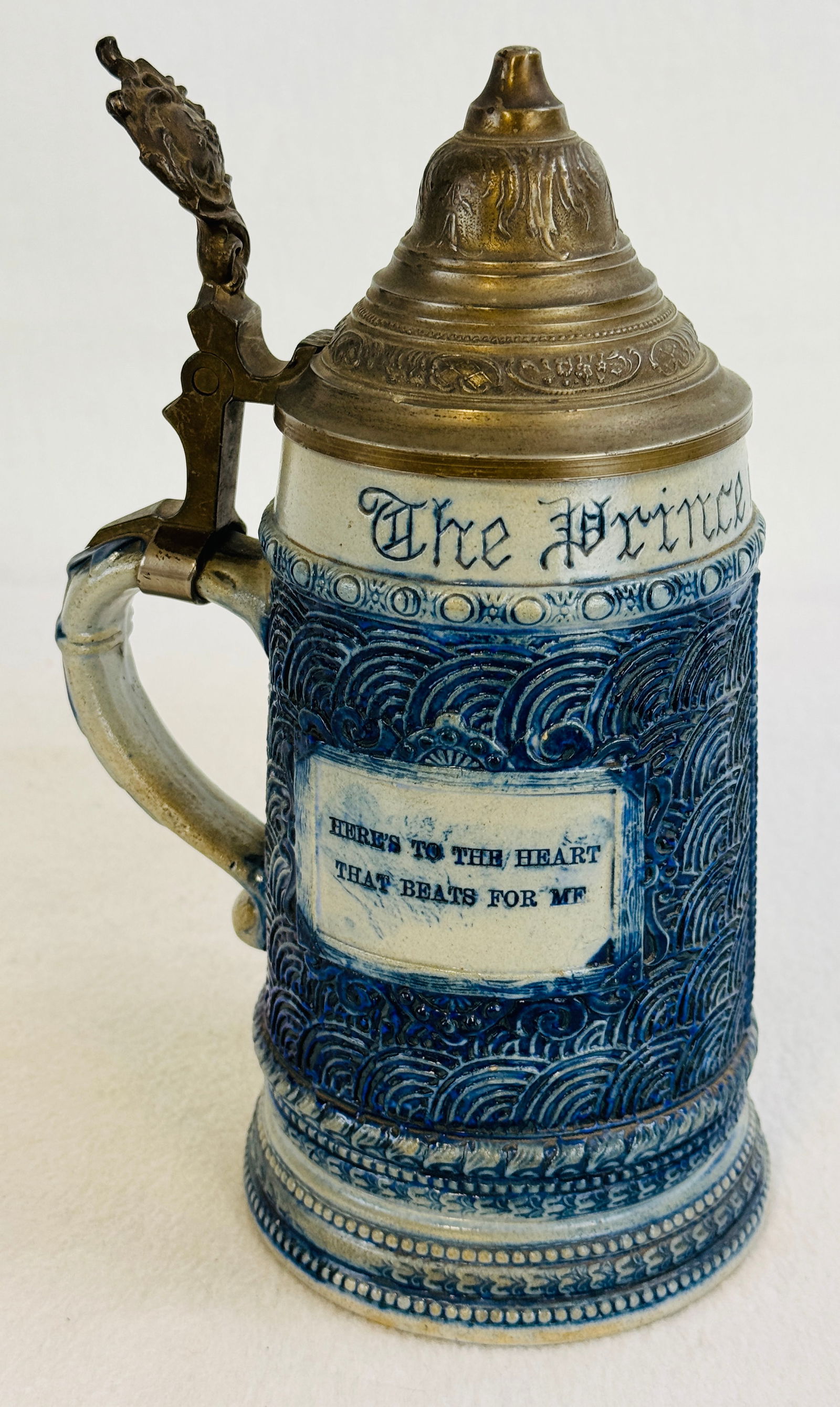 Whites Utica Bl & Wh Molded Stoneware Stein (1 of 8)