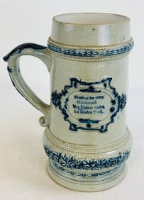 Whites Utica Bl & Wh Molded Stoneware Stein