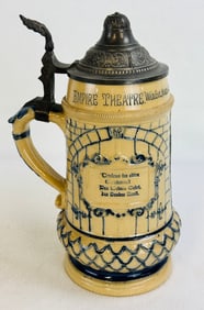 Whites Utica Bl & Wh Molded Stoneware Stein