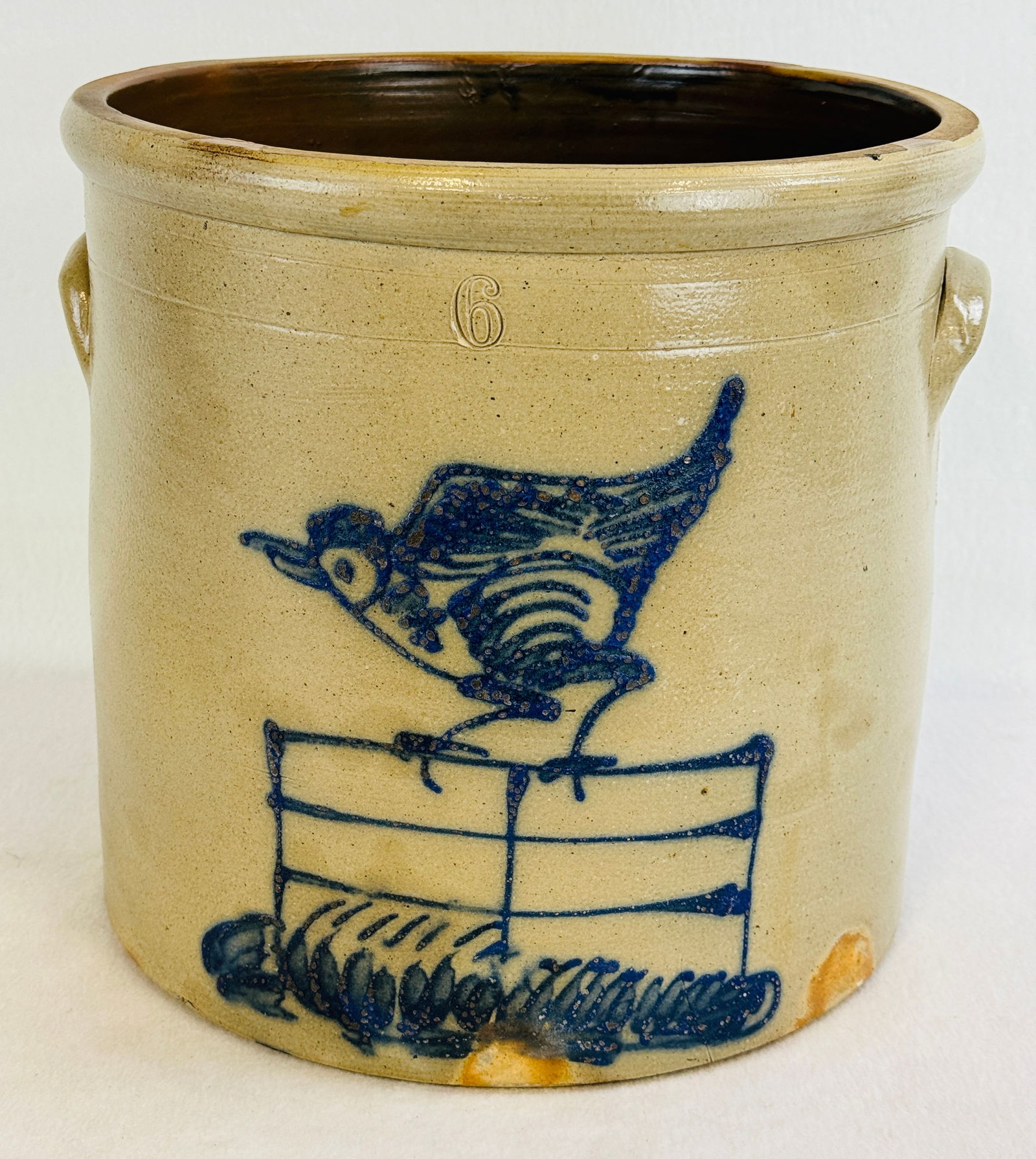 Large Bird On Fence Decorated Crock (1 of 6)