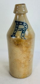 D W DeFreest Stoneware Bottle With Dotted R