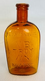 V. B. Troy N.Y. Amber Strap Sided Flask