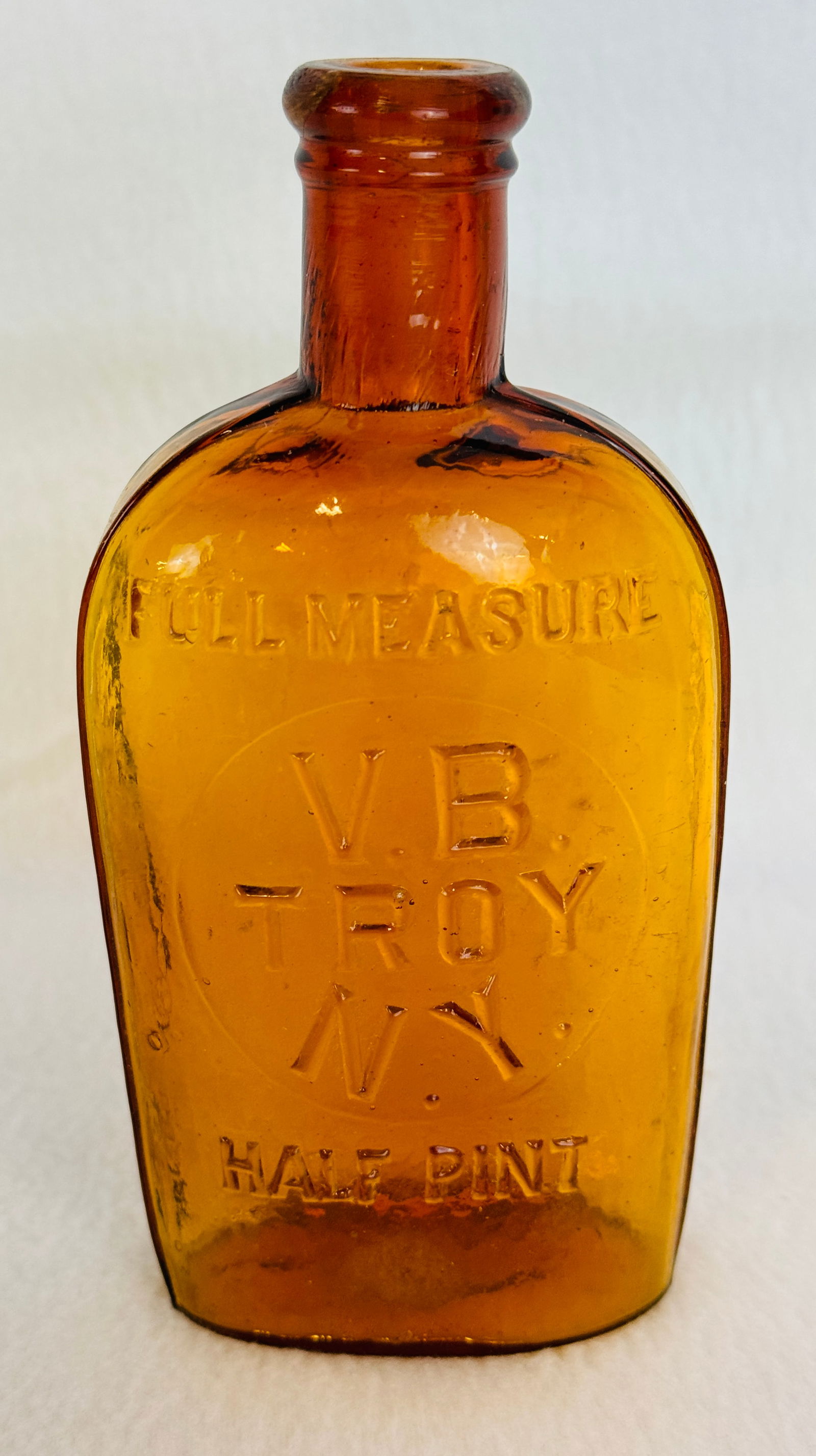 V. B. Troy N.Y. Amber Strap Sided Flask (1 of 6)