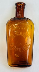 H Carl Troy NY Amber Half Pint Strap Sided Flask
