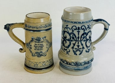 Lot 2 Whites Pottery Utica NY Stoneware Steins