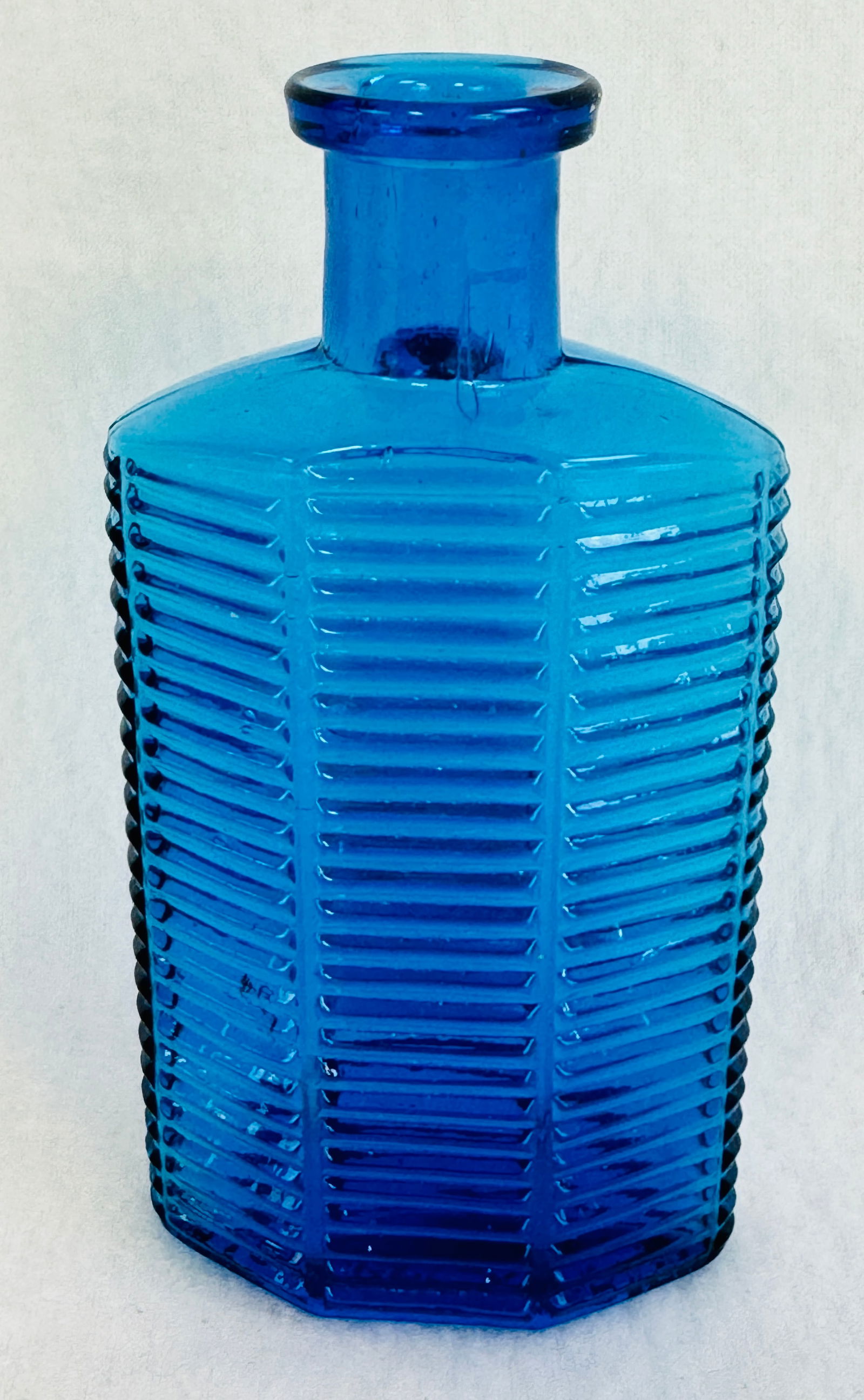 KI-2 Electric Blue Horizontal Ribbed Poison Bottle (1 of 6)