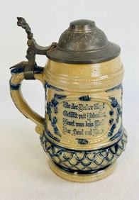 Blue & White Molded Stoneware Lidded Stein