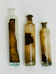 3 Free Blown Medicine Bottles 1 W Partial Label
