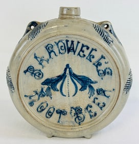 Lg Bl & Wh Stoneware Canteen Bardwell's Root Beer