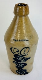 Rare Cobalt Decorated G M Farnham Stoneware Bottle