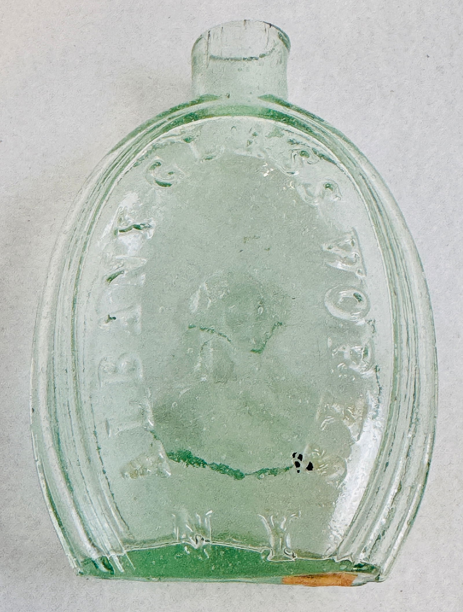 GI-30 Albany Glass Works Aqua 1/2 Pint Flask (1 of 9)