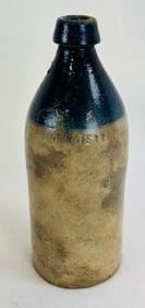 10 1/4" Halsteat Stoneware Bottle With Cobalt Top