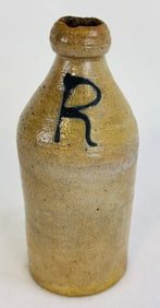 7 1/4" D W DeFreest Stoneware Bottle w Cobalt R