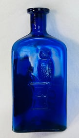 Scarce 8" One Wing Cobalt Owl Drug Co Poison Bottle  KT-1