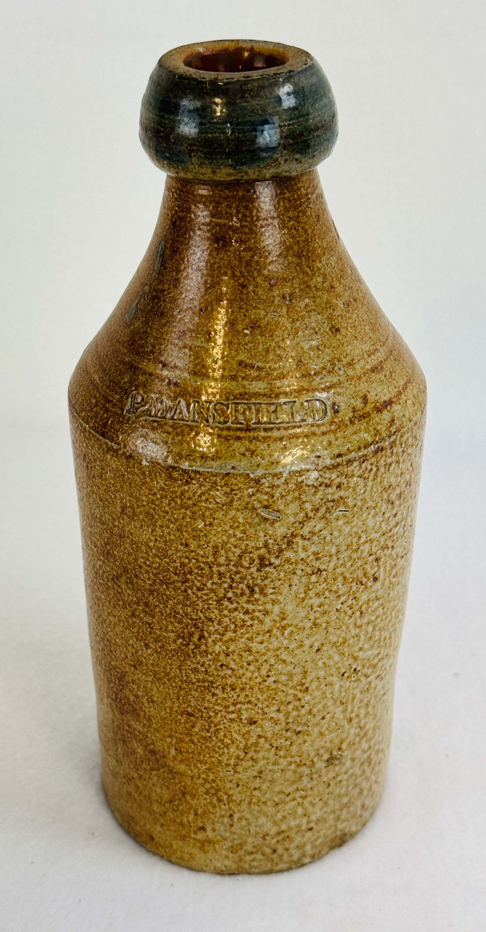 9 1/2" P Mansfield Stoneware Bottle w Cobalt Top (1 of 9)