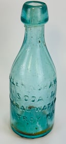 7" Aqua C Cleminshaw Troy NY iron Pontil Soda