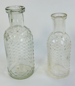 Lot 2 KC-1 Lattice & Diamond Clear Poison Bottles