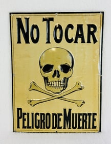 Tin Lithographed Sign With Skull & Crossbones