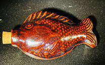 4 1/4 Brown Slip Glazed Pottery Figural Fish Flask (Moravian Pottery)