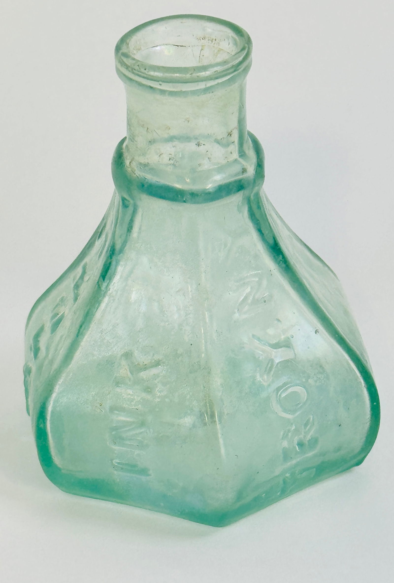 Waters Troy NY Umbrella Ink Bottle: 2 5/8" blown in mold with rolled lip open pontil marked umbrella ink bottle which is embossed on several panels Waters / Ink / Troy N.Y. Condition - bottle was dug and has both interior and exterior s