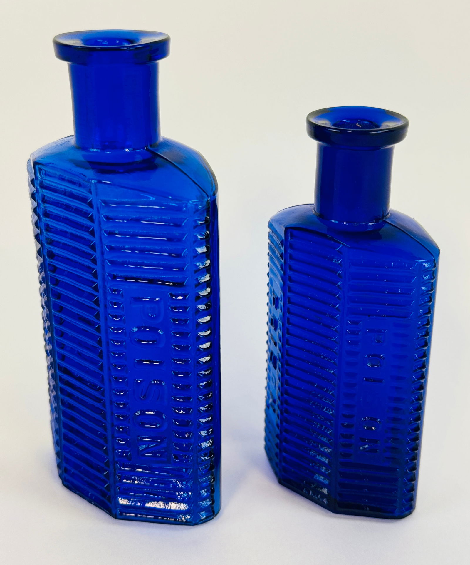Lot 2 KI-1 Cobalt Poison Bottles 4 1/4" & 5" (1 of 6)