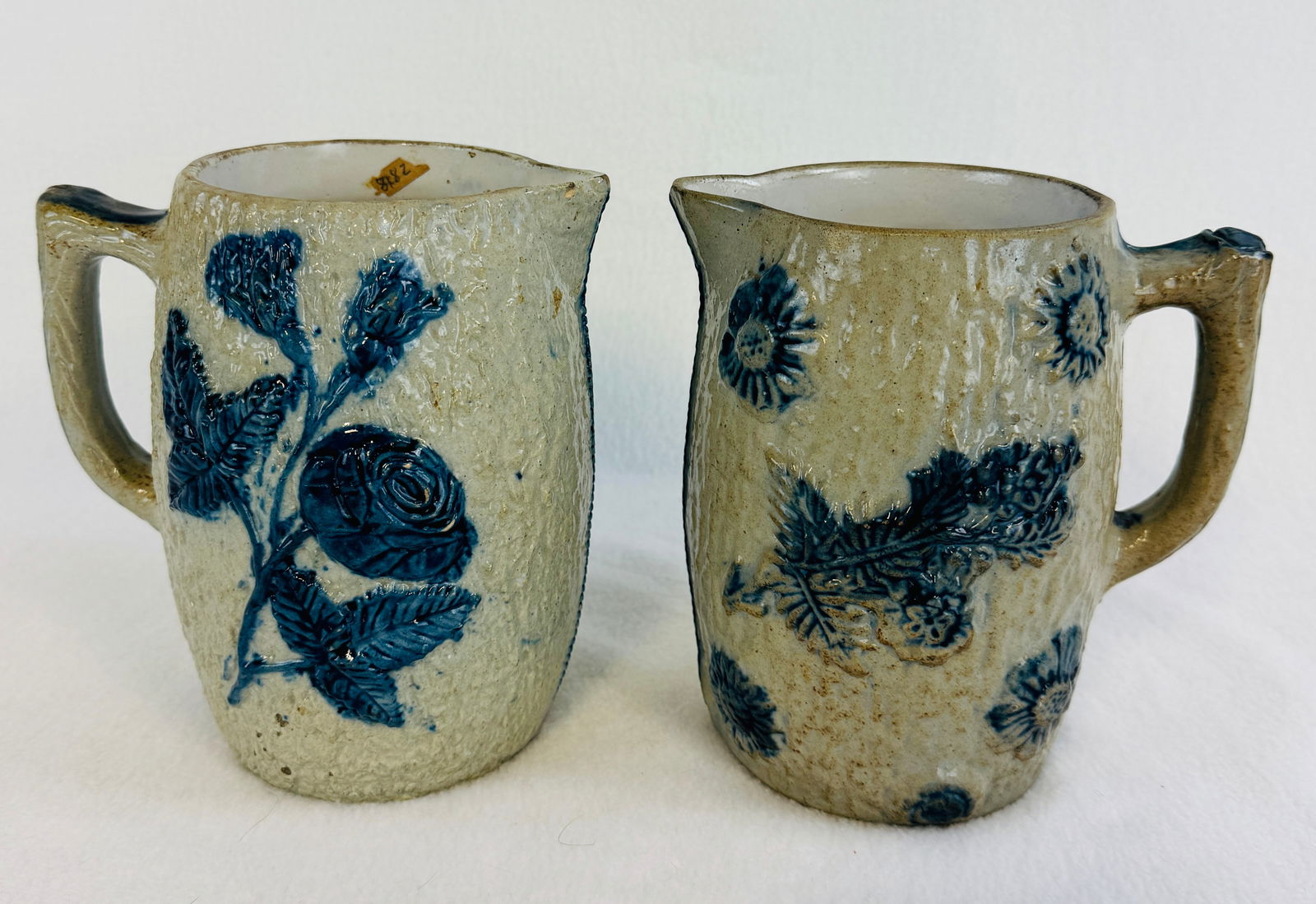 Lot 2 Blue & White Molded Stoneware Pitchers (1 of 7)