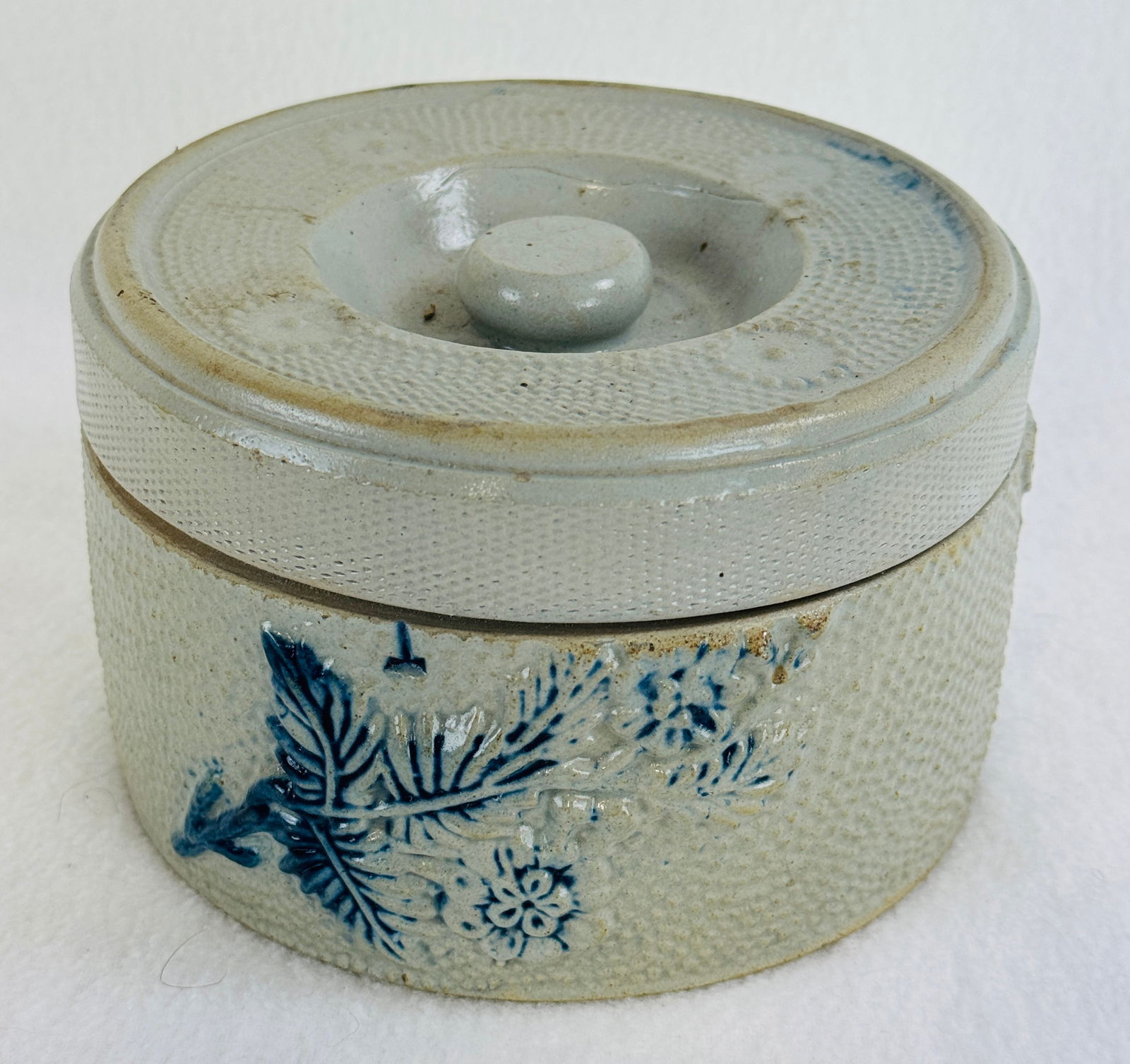 Blue & White Molded Stoneware Covered Jar (1 of 9)