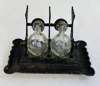 Victorian Cast Iron & Glass Double Snail Inkwell