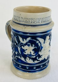 Stoneware Stein Compliments Albert Schwill & Co w Frog
